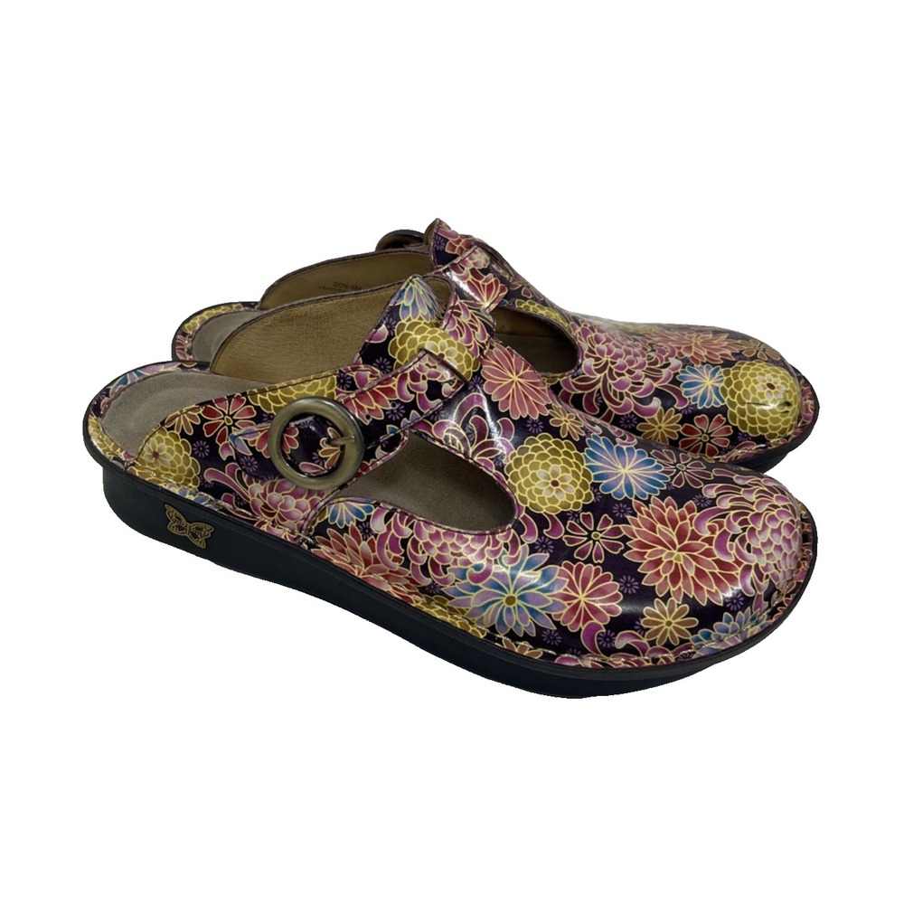 Alegria Chrysanthemum Clogs Slides Women's EU 41 US Size 10 Floral Buckle Strap